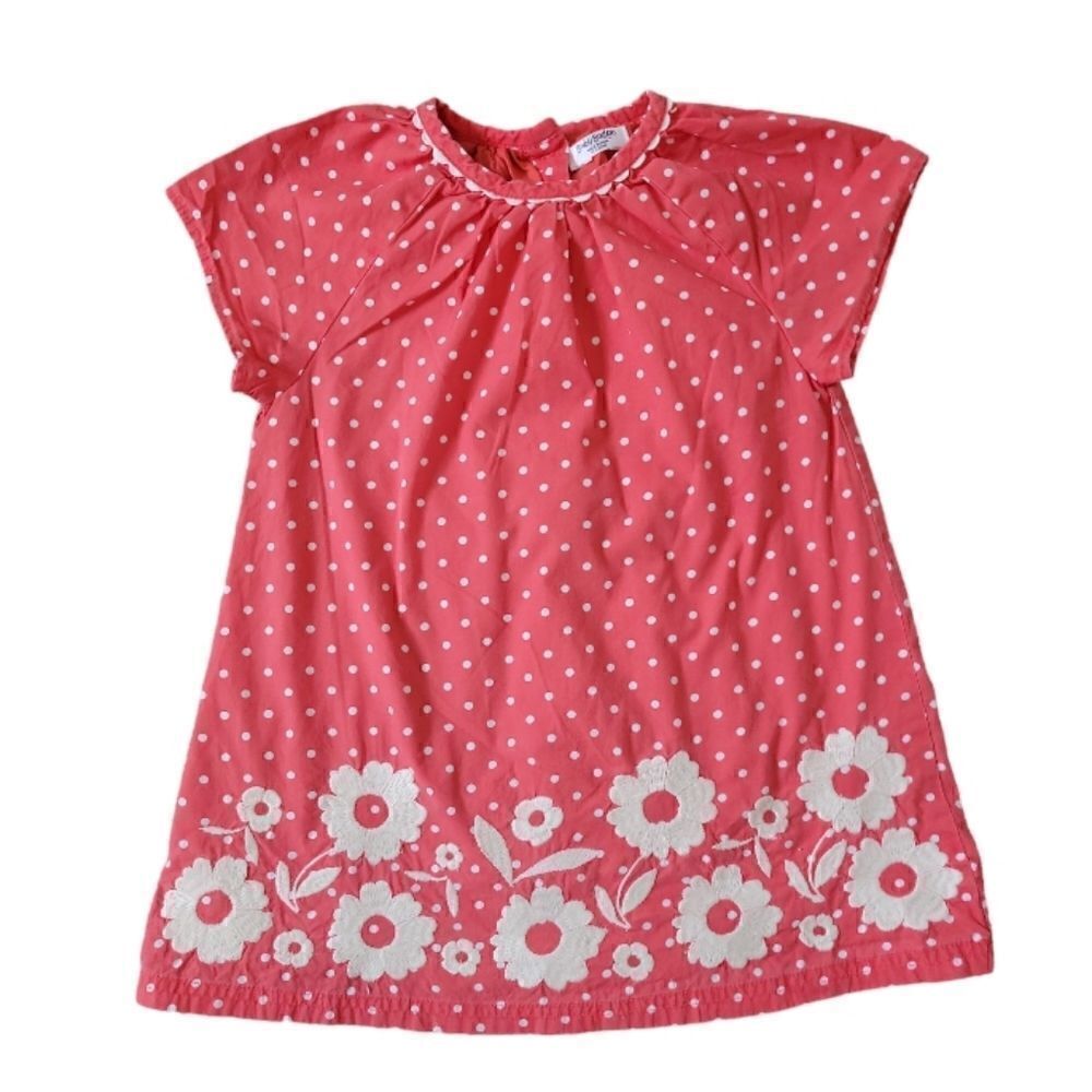 EUC BABY BODEN POLKADOT DRESS WITH FLORAL STITCHING SZ. 12-18 MO.